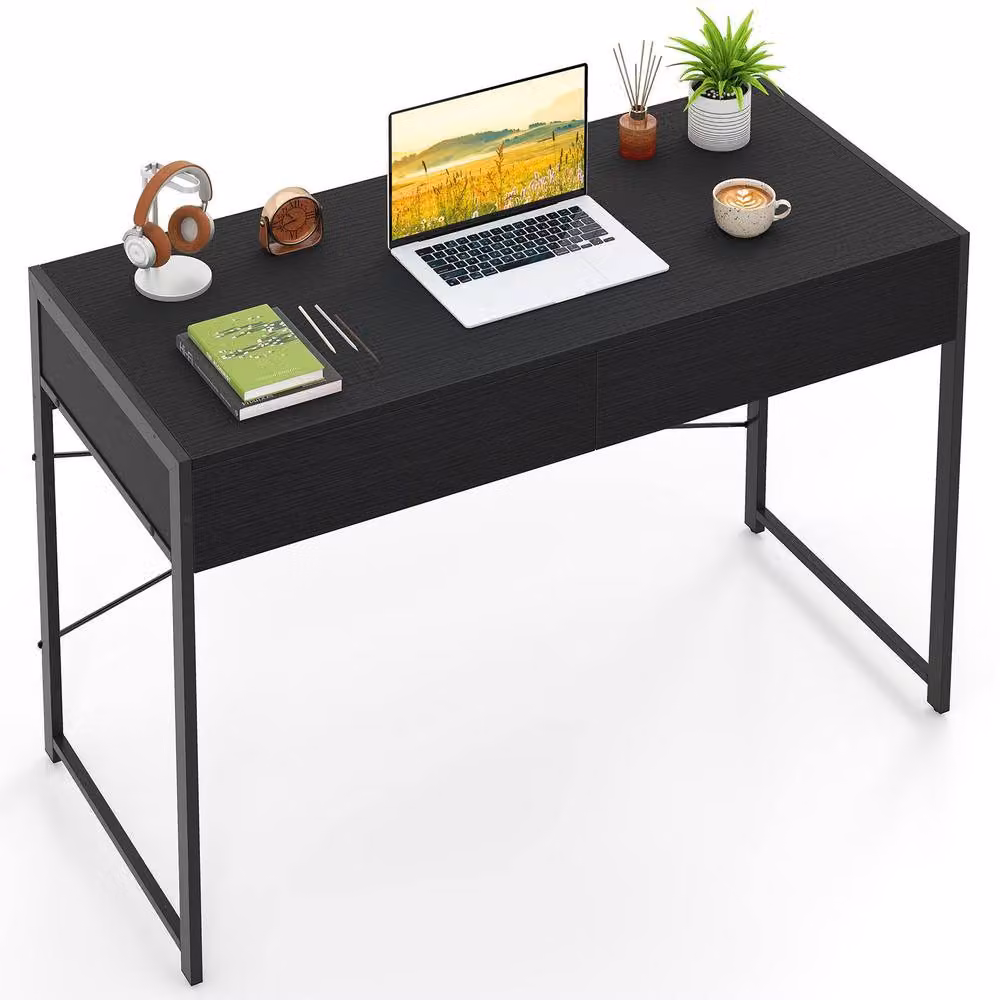 Costway Modern Black Computer Desk with Metal X-Frame and Rectangular Top – 3