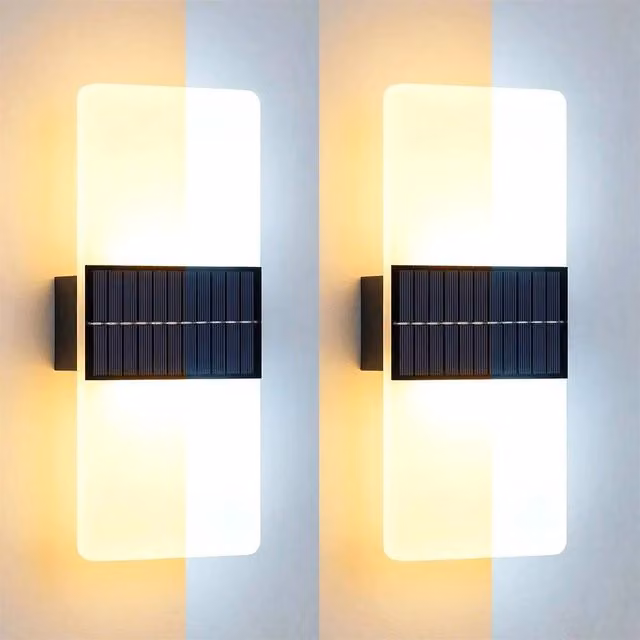 SPETLEK Set of 2 Modern Solar Powered LED Outdoor Wall Lights in Black with White Up and Down Lighting – 1