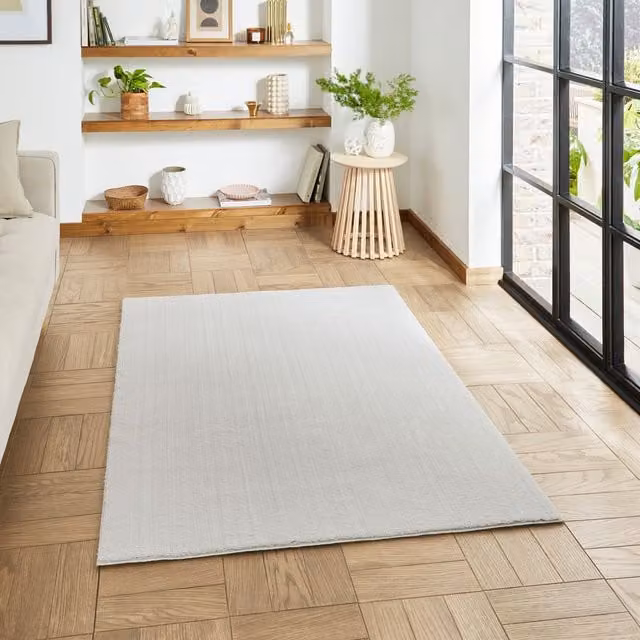 Terrys Grey Modern Rectangular Washable Polyester Rug