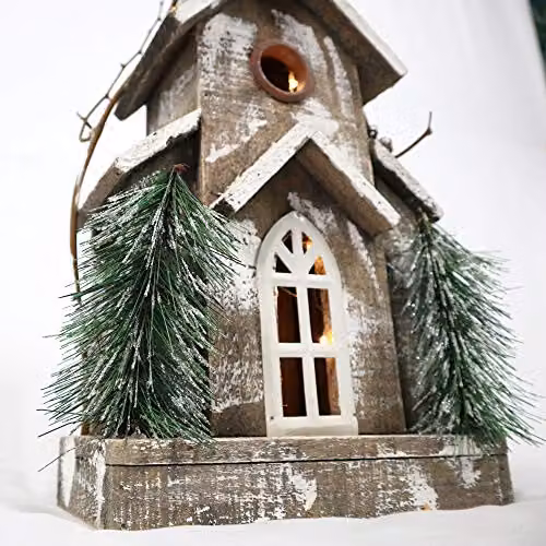 SHATCHI Vintage Wooden Holy Church Tabletop Christmas Decoration with Warm White LEDs, Brown, Height: 66 cm – 3