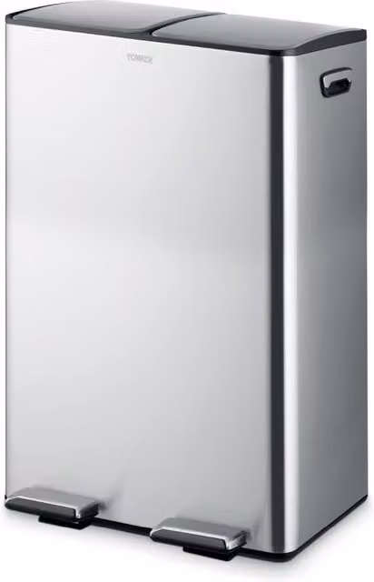 Tower 60L Stainless Steel Recycling Pedal Bin in Black and Metallic Silver
