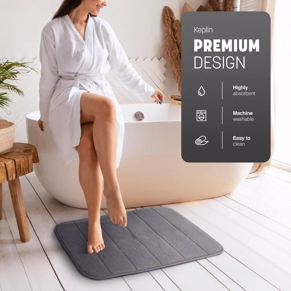 Keplin Memory Foam Bath Mat, Grey, W/D/H: 60 x 40 x 1 cm – 3