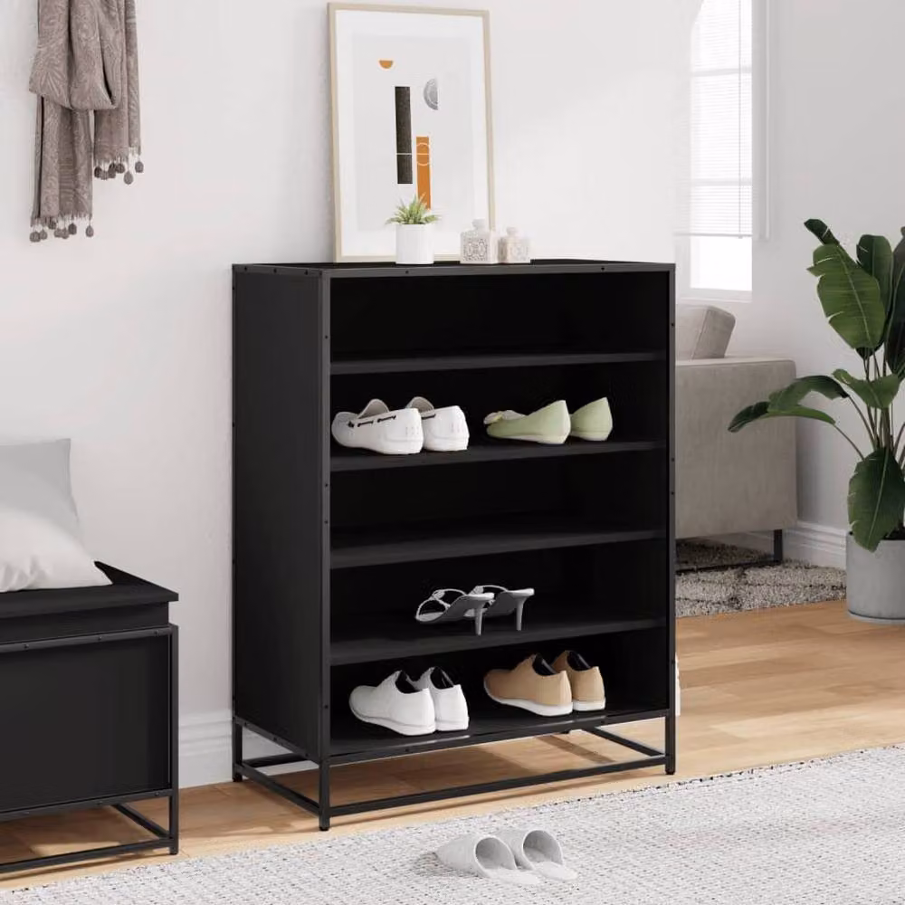 Berkfield Home Modern Black Shoe Cabinet with Hinged Doors, W/D/H: 75 x 38 x 97.5 cm – 3