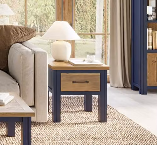 Baumhaus Splash of Blue Lacquered Wood Lamp Table with Drawer in White and Blue, W/D/H: 50 x 50 x 50 cm – 2