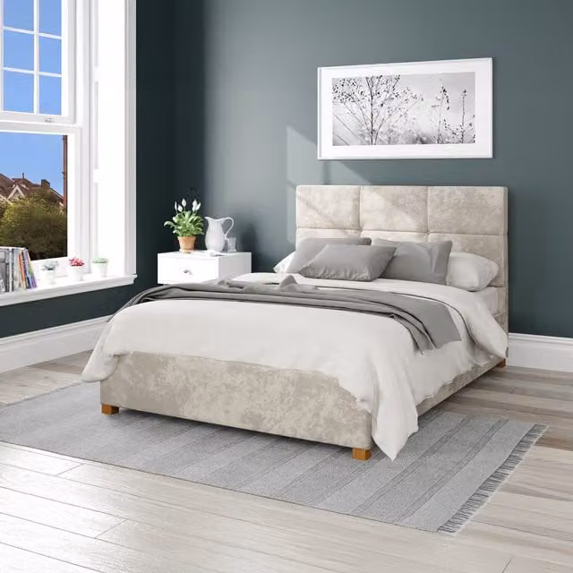 Aspire Mirazzi Velvet Upholstered Ottoman Storage Bed in Beige, W/D/H: 200 x 200 cm