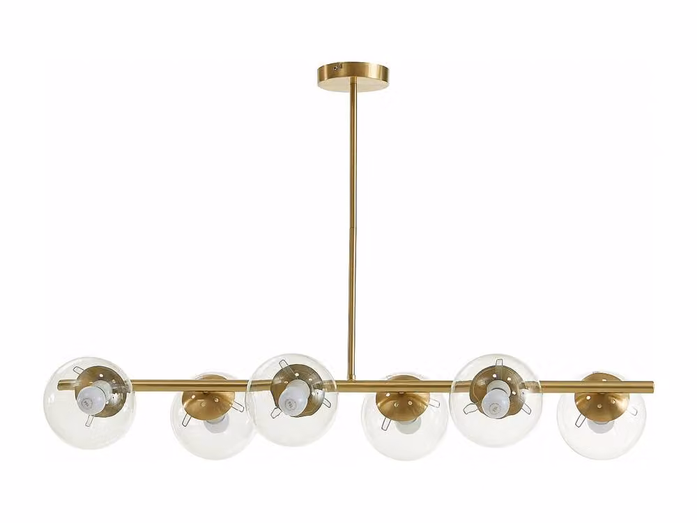 Vente-unique Yukon Hanging Lamp in Brushed Gold Brass with 6 Transparent Glass Globes, W: 98 cm – 2