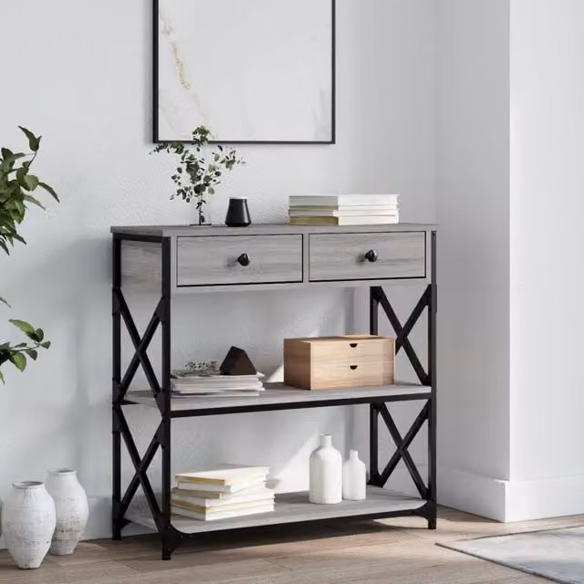 Berkfield Home Console Table in Grey Sonoma, W/D/H: 75 x 28 x 75 cm