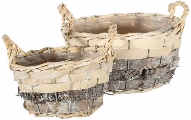 KDMD Set of 2 Round Two Tone Baskets with Ears in Grey and White