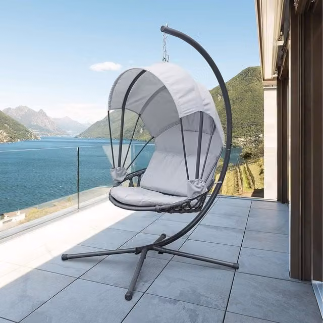 Jarder Luna Luxury Hanging Egg Chair Swing Seat in Cream and Beige