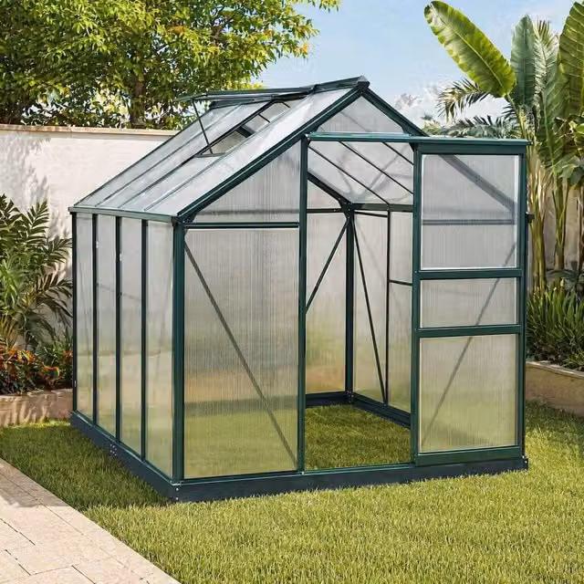 STILVORA Green Walk-In Greenhouse with Sliding Door, Window and Rain Gutter, W/D/H: 182.88 x 190 x 201 cm