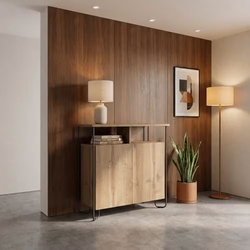 FWStyle Matt Dark Oak 2 Door Sideboard with Metal Frame and Open Display Storage, W/D/H: 80 x 40 x 80 cm – 3