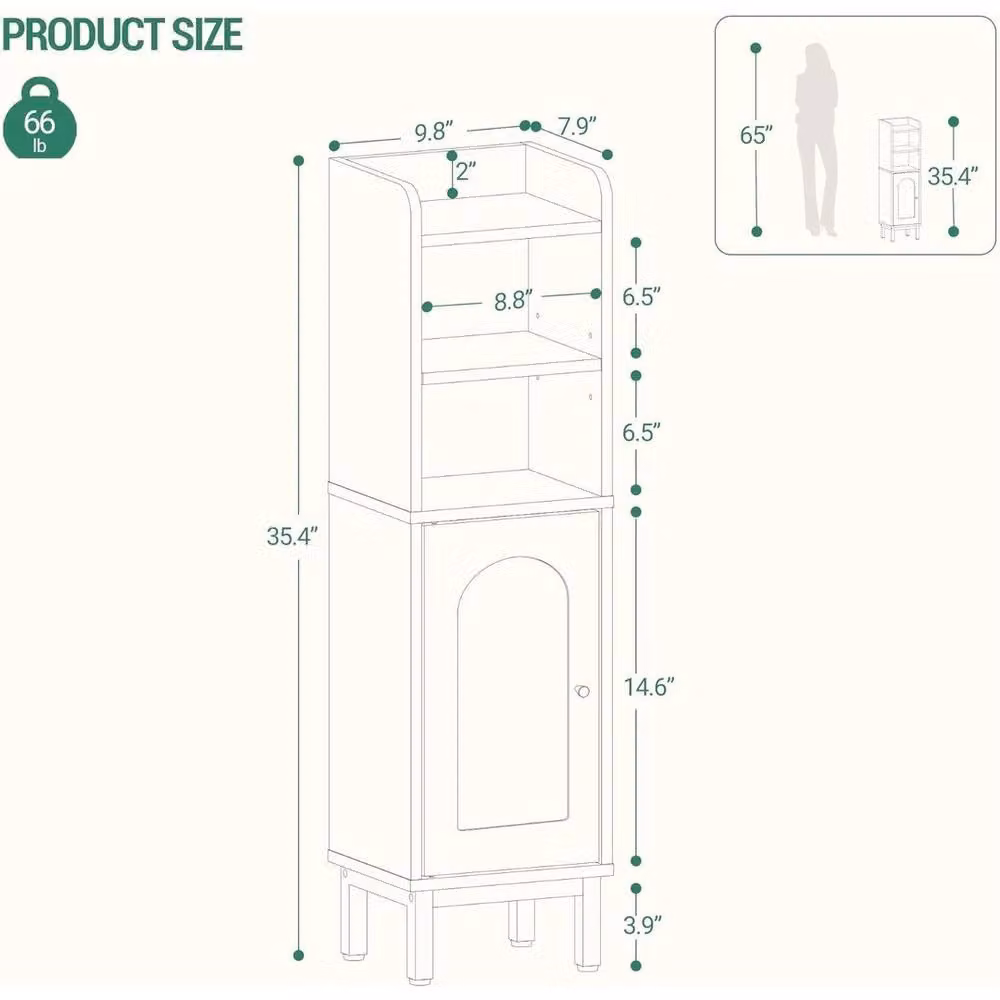 VOGREX Modern Black Matt Corner Bathroom Cabinet with Hinged Doors and Adjustable Internal Shelf – 2