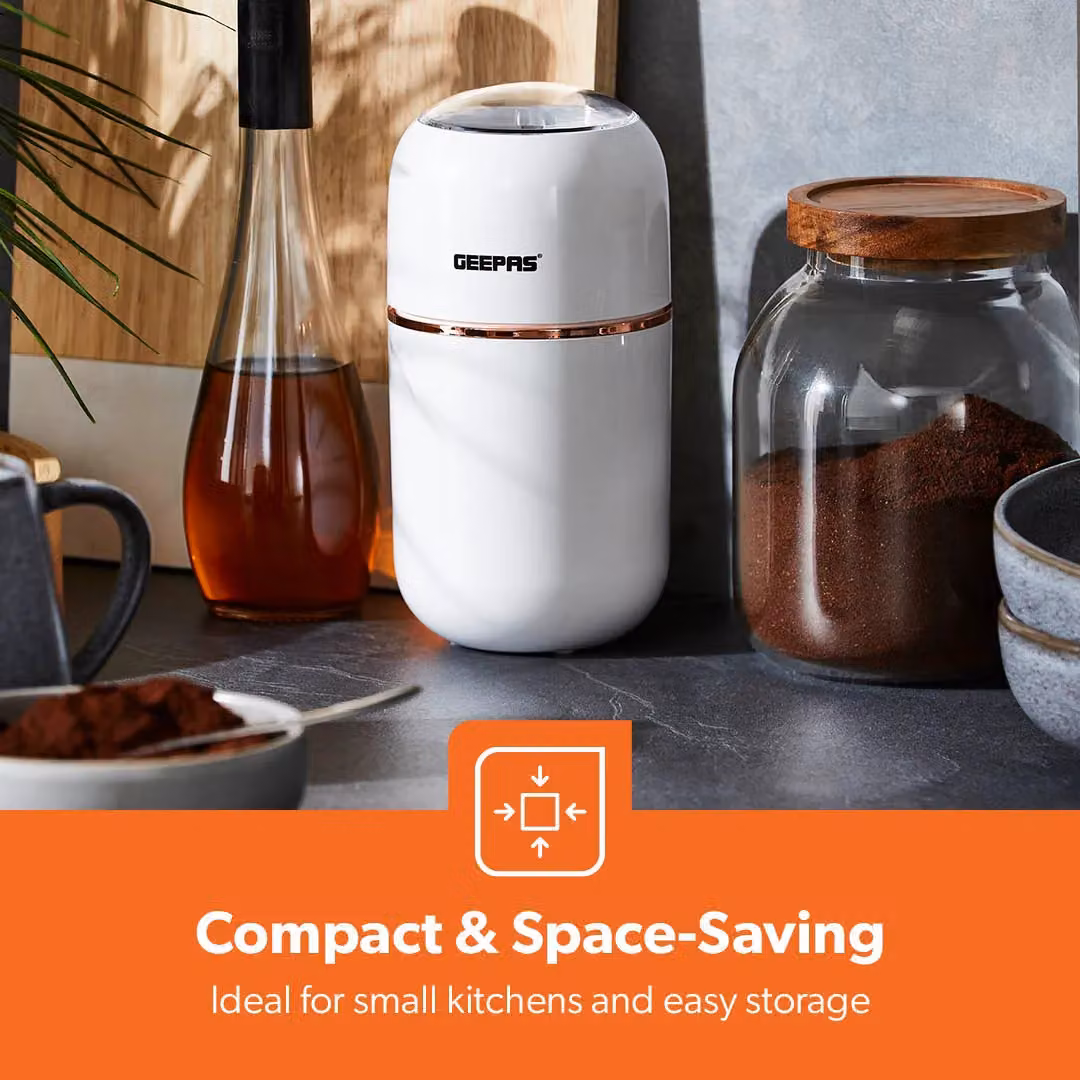 Geepas 200W Coffee and Spice Grinder with Stainless Steel Blades, 80g Capacity, White – 7