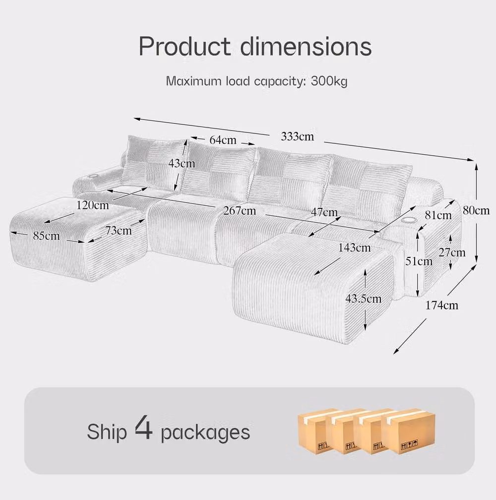 STILVORA 4-Seater Modular L-Shape Sofa in Grey with Cup Holders and Upholstered Frame – 2