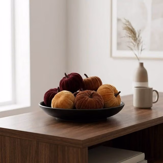Garden Greatness Multicolour Decorative Velvet Pumpkins for Tabletop Display