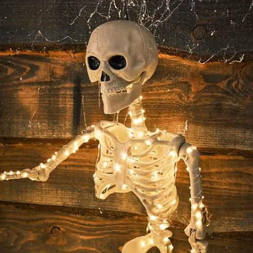 Lights4fun Halloween Light Up Skeleton Figure Decoration with 300 Warm White LEDs, White, Height: 90 cm – 3