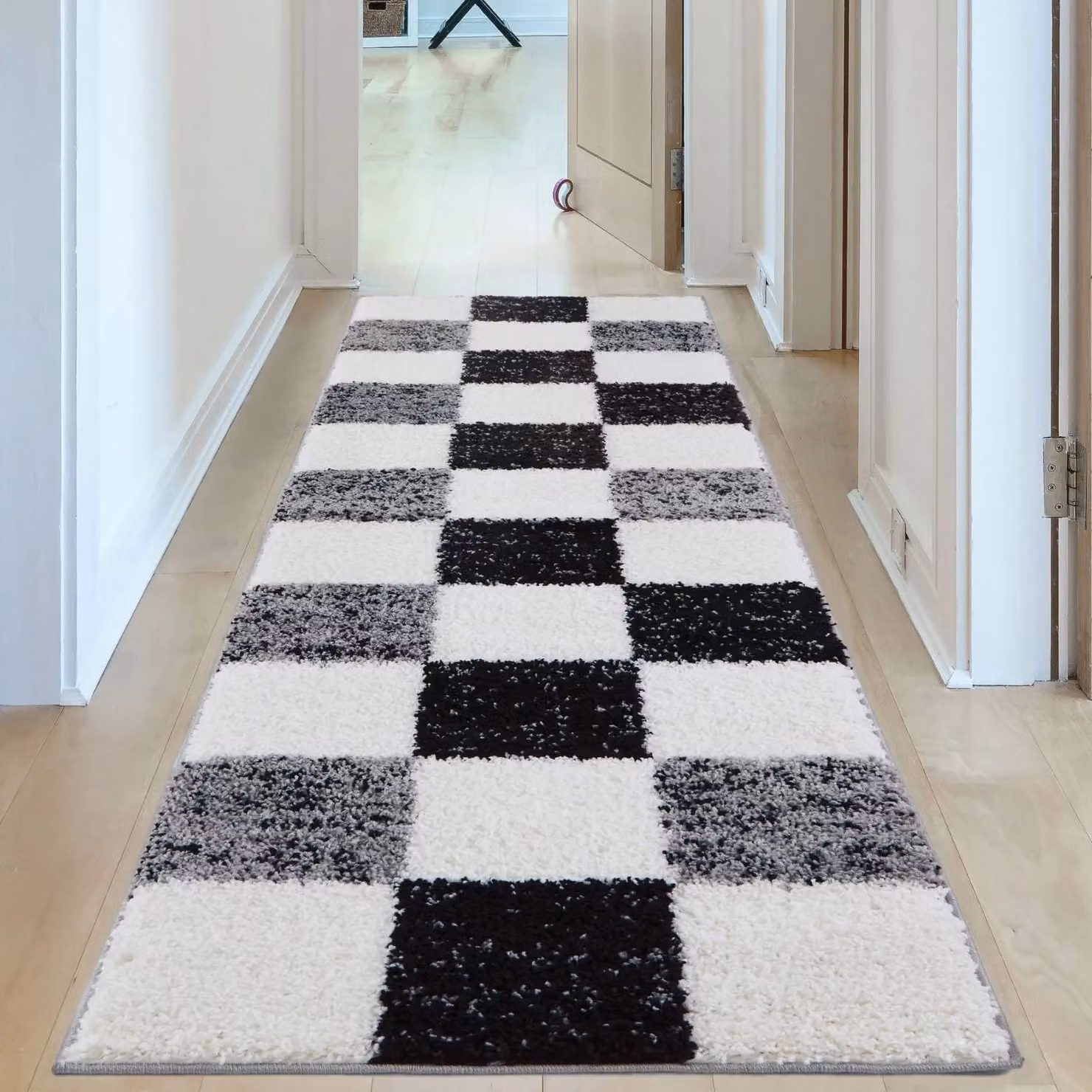 THE RUGS Soft Check High Pile Shaggy Rug, Grey, W: 140 cm, D: 200 cm – 7