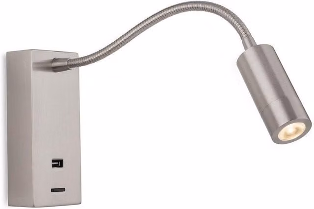 Netlighting Clifton LED Flexi Wall Reading Light with USB in Brushed Grey Stainless Steel