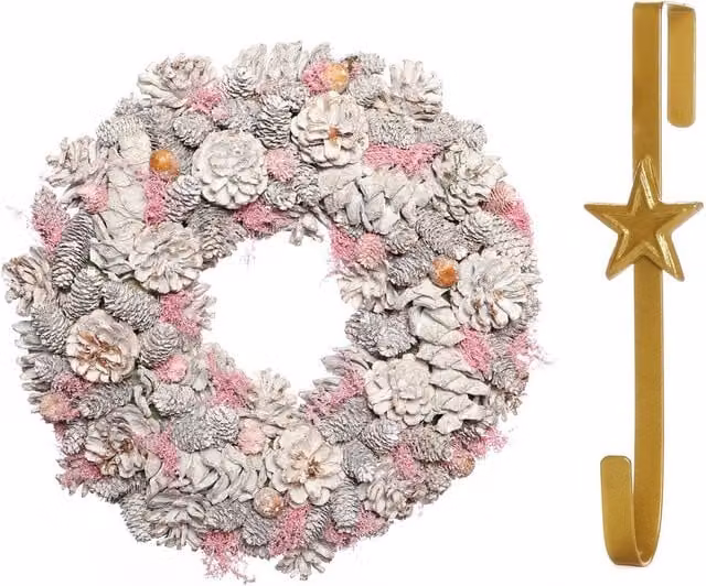 Dibor Pink and Silver Pinecone Christmas Wreath with Star Hanger, Diameter: 39 cm