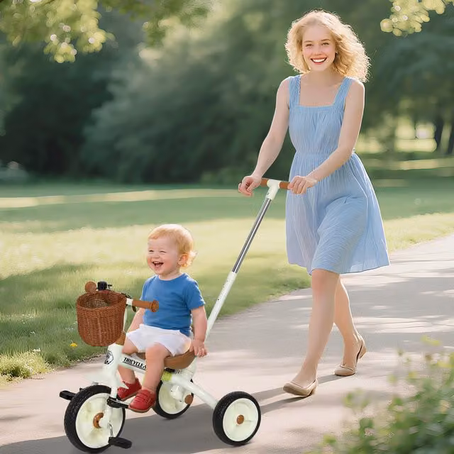 AIYAPLAY 2-in-1 Kids Tricycle with Parent Push Handle and Storage in White