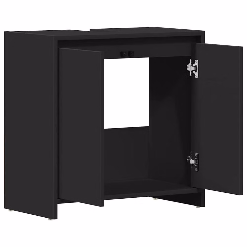 Berkfield Home Black Modern Freestanding Bathroom Cabinet W: 60 cm, D: 33 cm, H: 61 cm – 3
