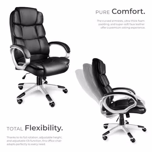tectake Jonas Executive Office Chair in Black with Synthetic Leather and Headrest – 5