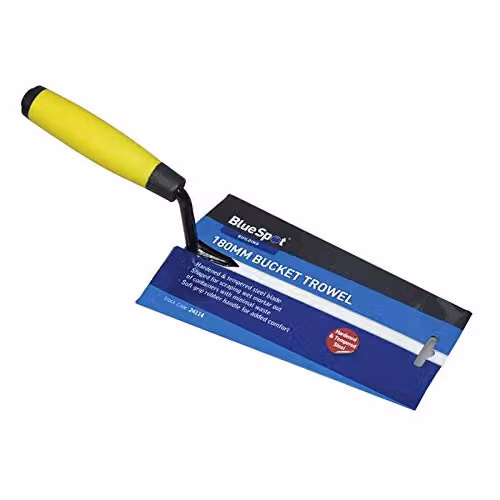 Bluespot Tools Steel Bucket Trowel with Soft Grip in Blue and Yellow, 180mm