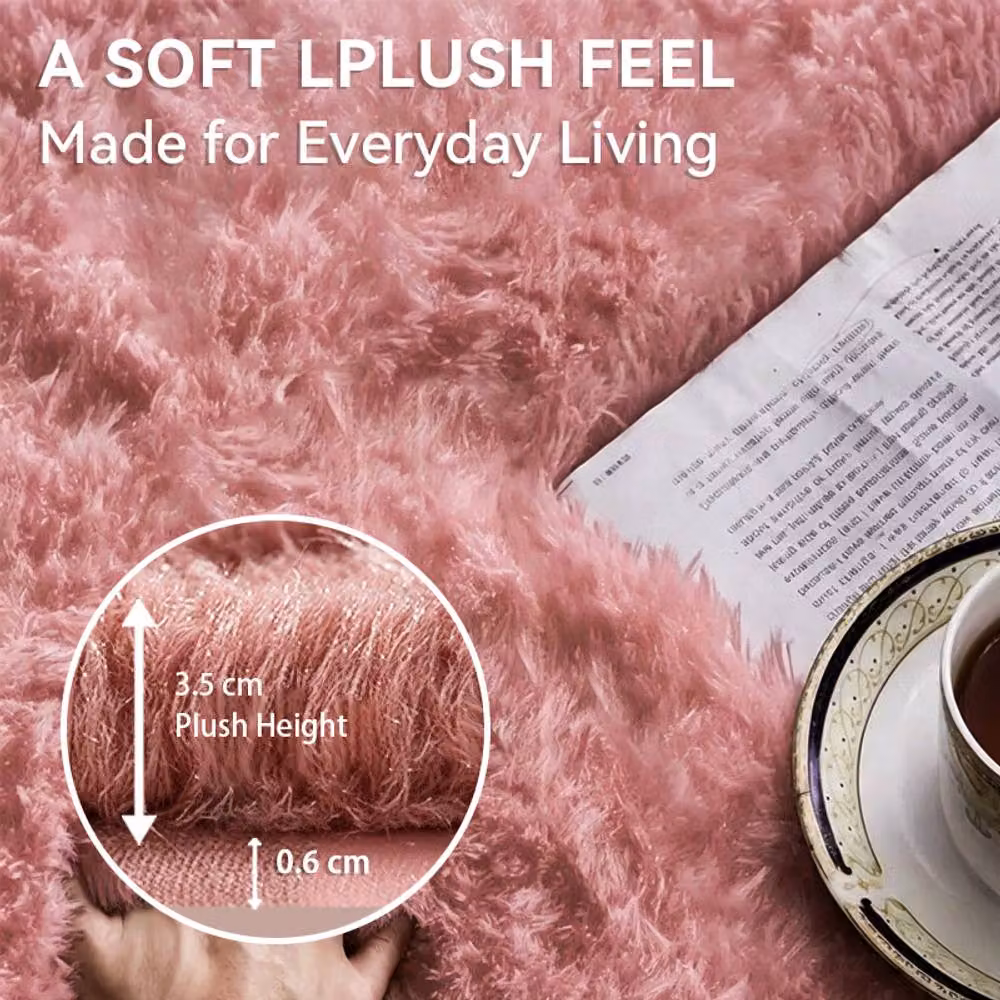 MCC Direct Faux Fur Rectangular Shaggy Area Rug in Pink, W/D: 60 x 110 cm – 2