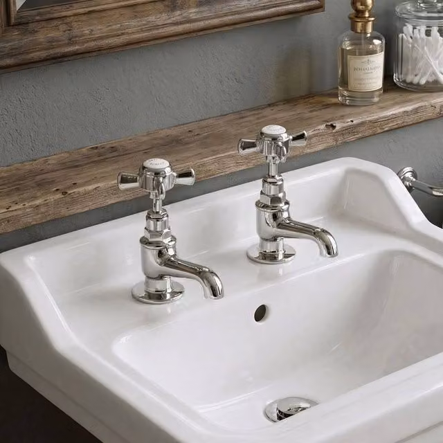 NESTLUNE Nuie Beaumont Deck Mounted Basin Tap Pair in Silver Chrome with Brass Construction