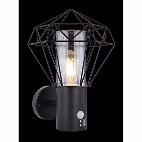 Netlighting Horace PIR Outdoor Wall Lamp Black IP44 with E27 Motion Sensor and Transparent Shade – 3