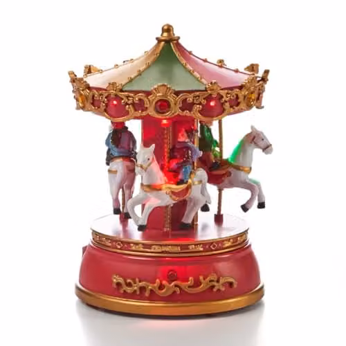 The Christmas Workshop Musical Carousel with LED Lights and Classic Carols, Multicolour Tabletop Decoration