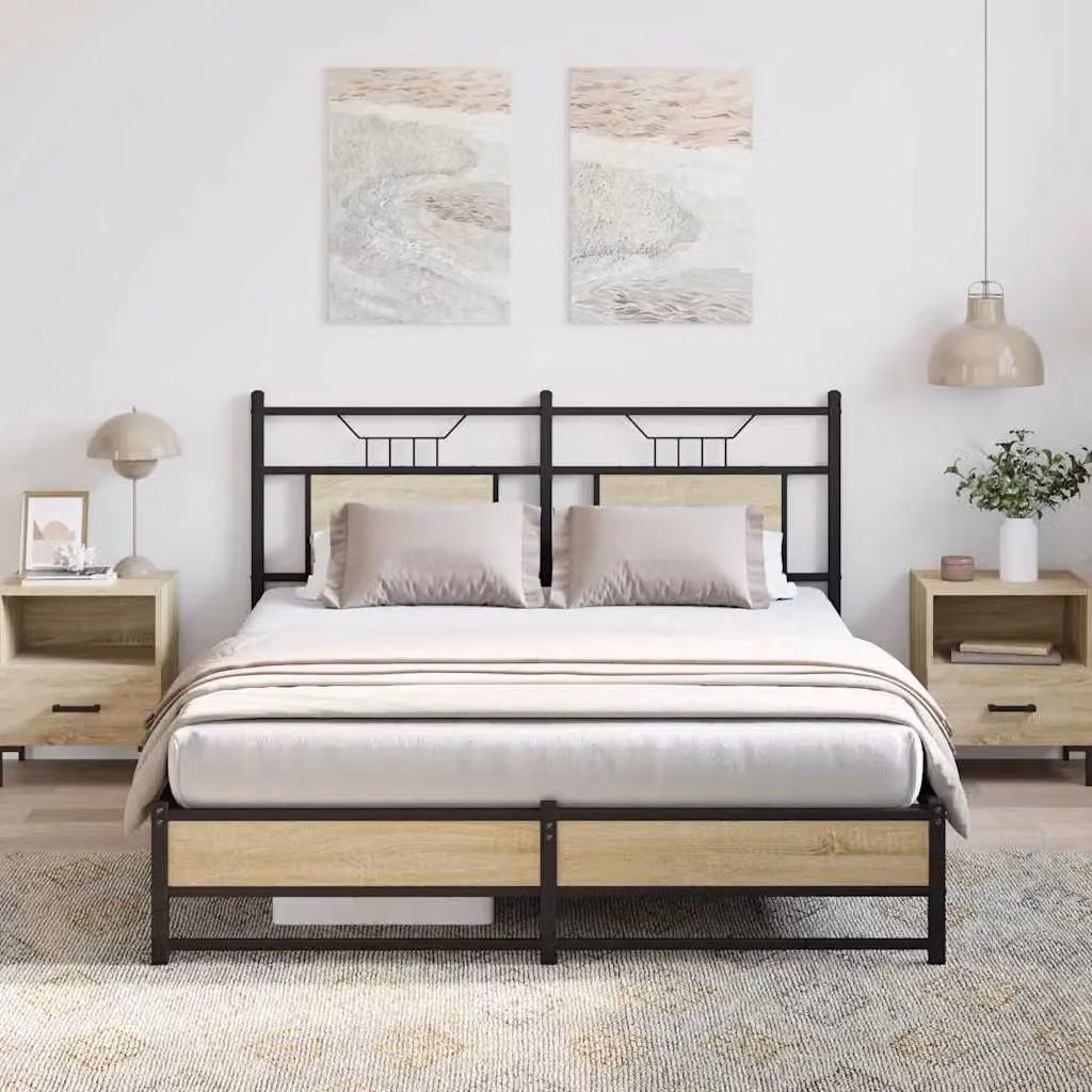 Berkfield Home Sonoma Oak Bed Frame in Brown, W/D/H: 137 x 190 cm – 3