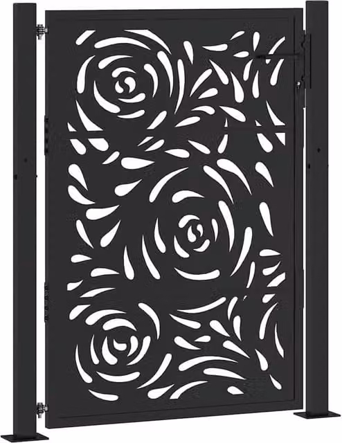 Berkfield Home Black Steel Flame Design Garden Gate W: 105 cm, H: 130 cm