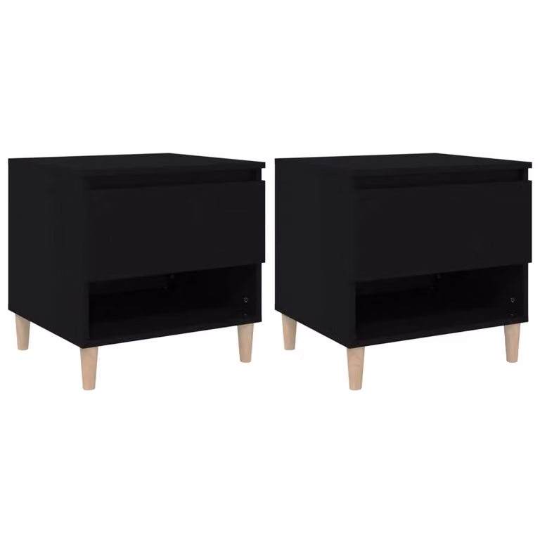 Berkfield Home Set of 2 Black Mid-Century Bedside Tables in Engineered Wood W/D/H: 50 x 46 x 50 cm
