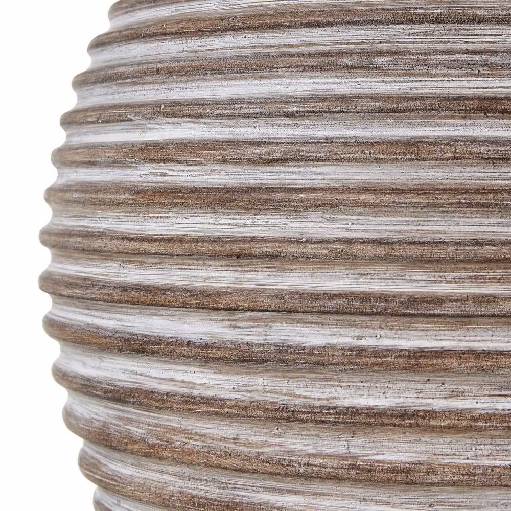 Wyld Haus Montresor Ribbed Ceramic Table Lamp with Cream Linen Shade in Brown and Aged Wood Finish – 3