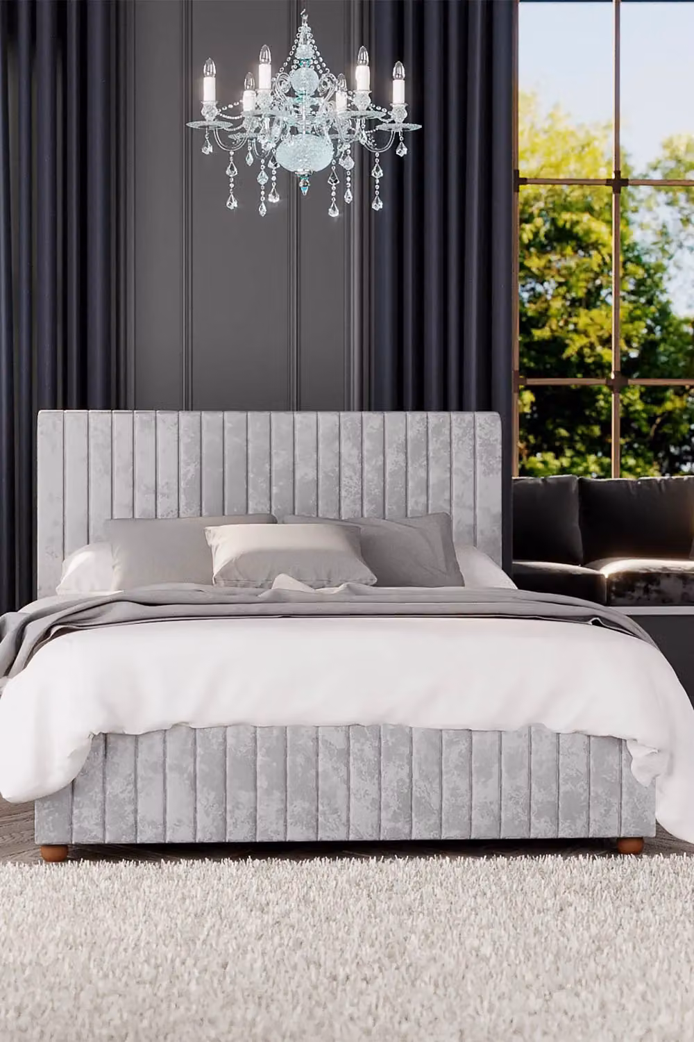 Laurence Llewelyn-Bowen Estella Ottoman Storage Bed in Silver Mirazzi Velvet Fabric, Double W/D/H: 140 x 200 cm – 3