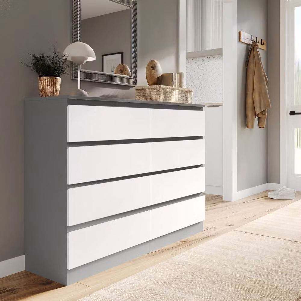 FORGEVIO Modern 8 Drawer Chest of Drawers in Grey and White – 2