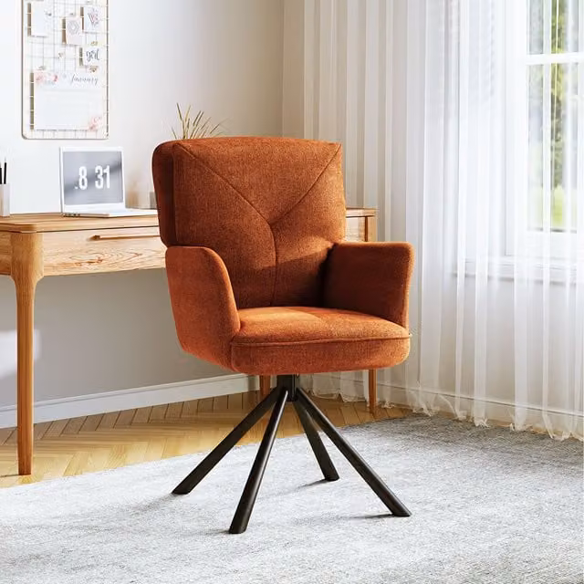 Komore Orange Linen Accent Chair with Metal Base