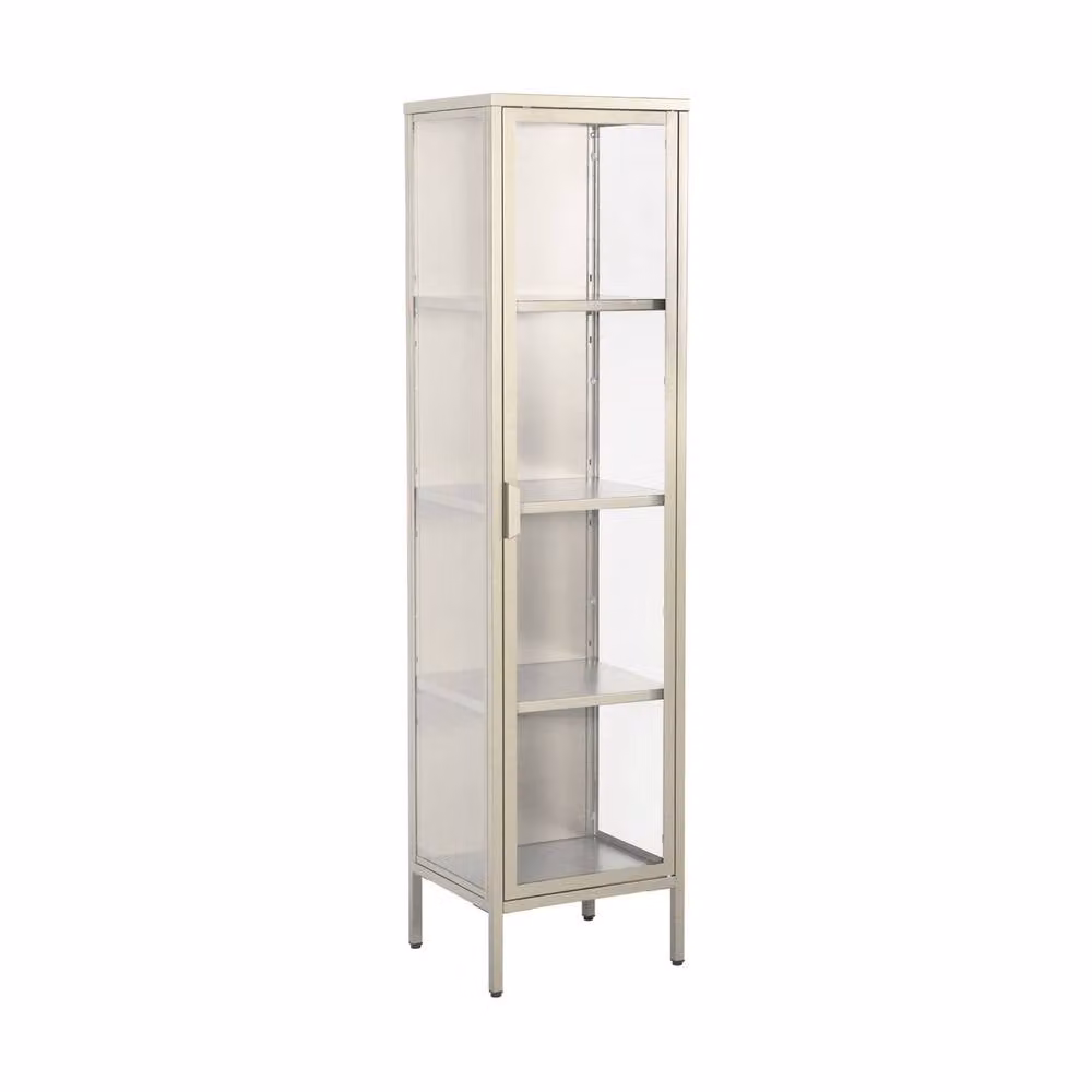sweeek Industrial Sideboard and Glass Display Cabinet in Beige with Steel and Tempered Glass Doors, W/D/H: 160 x 35 x 40 cm – 2
