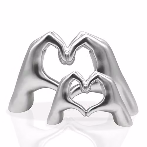 Huhote Modern Heart Hands Sculpture Decor, Silver Minimalist Hand Gesture Statue, Set of 2