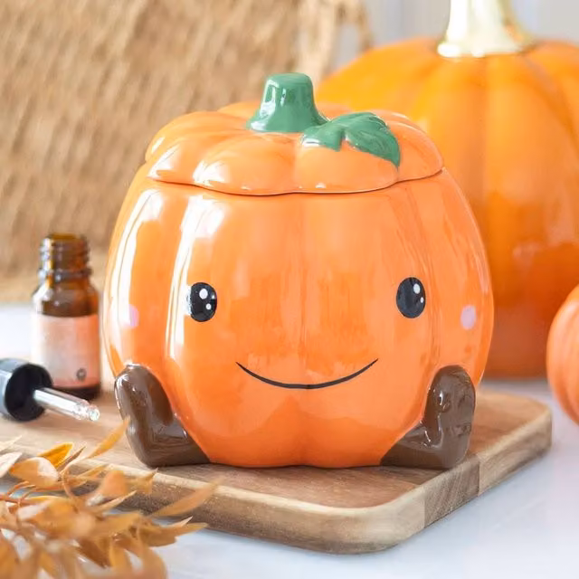 Uniqueful Cute Smiling Pumpkin Ceramic Oil Burner and Wax Warmer in Orange