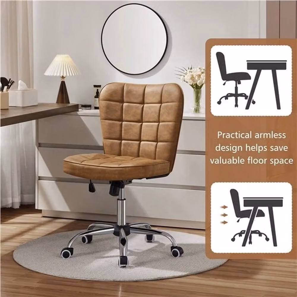 Kelvenix Brown Faux Leather Mid-back Office Task Chair with 360 Degree Swivel and Castors, W/D/H: 44.5 x 46.0 x 52.0 cm – 5
