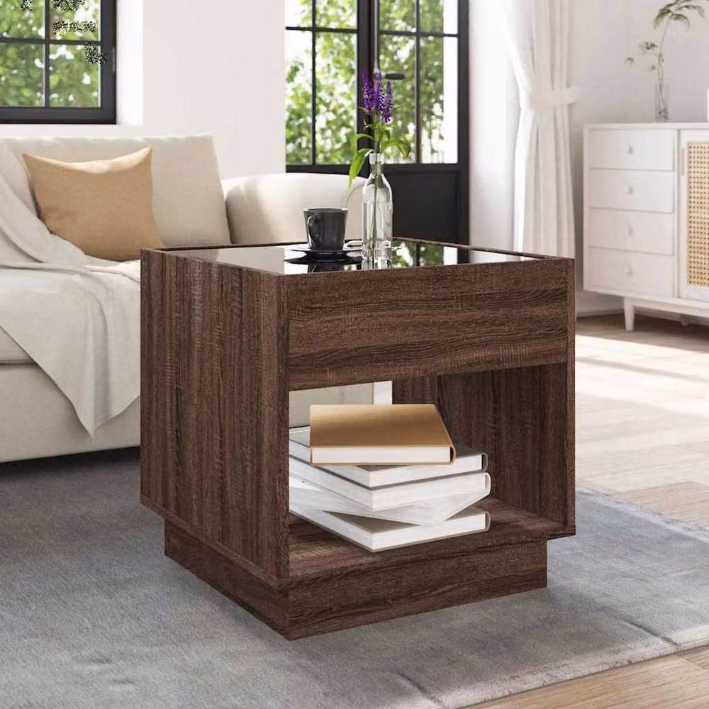Berkfield Home Infinity LED Decorative Coffee Table in Brown Oak, W/D/H: 50 x 50 x 50 cm – 4