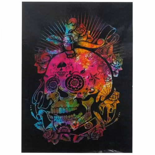 KDMD Day of the Dead Skull Cotton Wall Hanging, Multicolour and Black, W: 112 cm, H: 78 cm