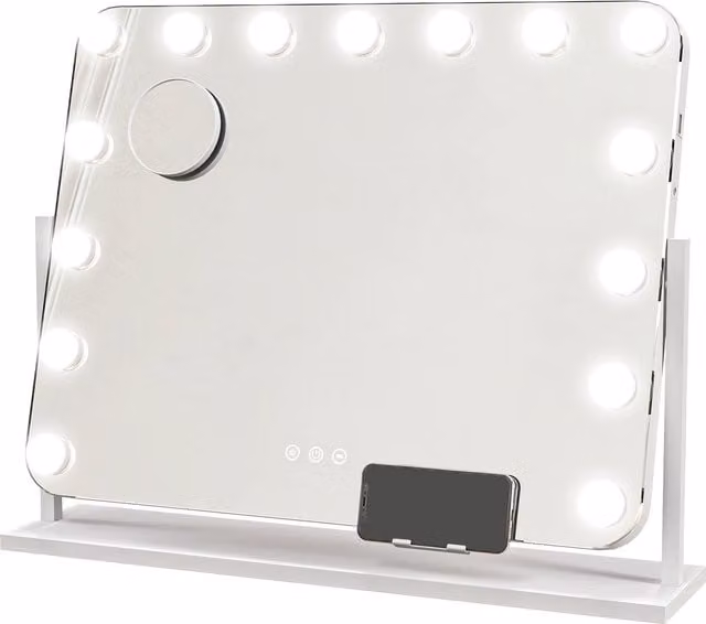 HOMCOM Hollywood Tabletop Vanity Mirror with LED Lights, 10X Magnifying, USB Charging Port, White, W: 63 cm, H: 50 cm, D: 63 cm – 1
