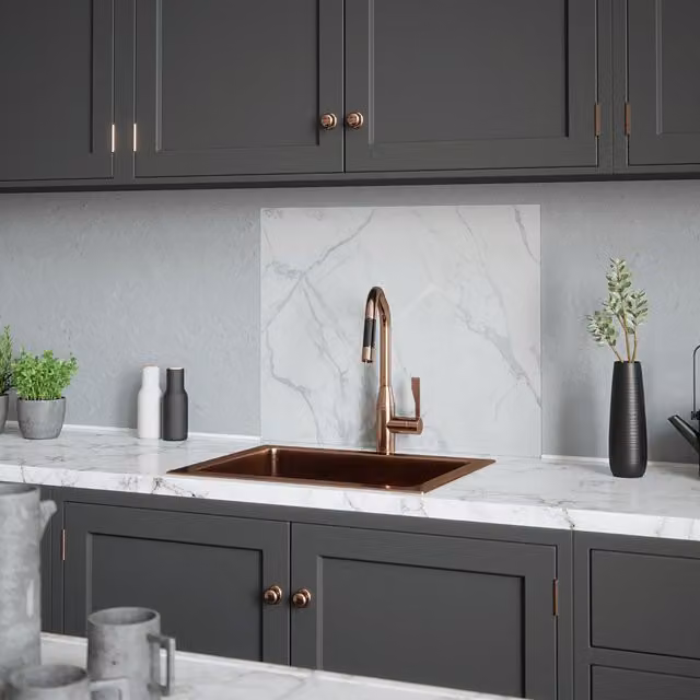 House Beautiful Calacatta Marble Look Glass Kitchen Splashback, Grey and White, W: 90 cm, H: 75 cm – 1