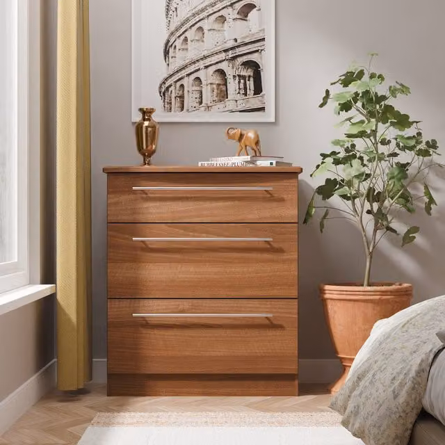 Sherwood Ready Assembled 3 Drawer Deep Chest in Noche Walnut