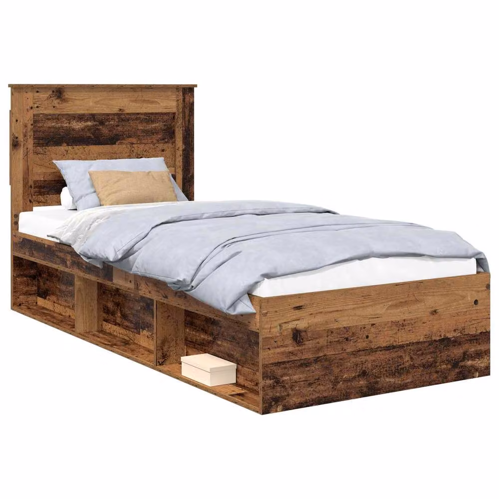 Berkfield Home Modern Bed Frame with Headboard in Brown Old Wood, W/D/H: 90 x 190 cm – 2