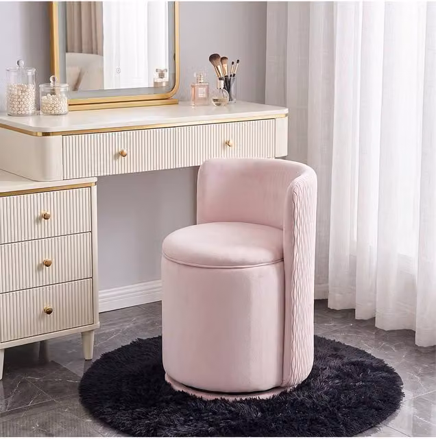 Living and Home Pink Velvet Swivel Upholstered Dressing Table Vanity Chair