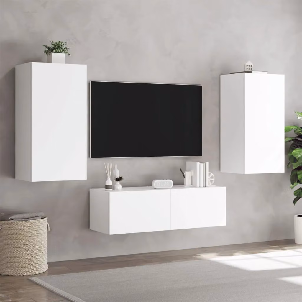 Berkfield Home 3 Piece Modern White Wall Mounted TV Cabinet Set with Integrated LED Lighting – 2